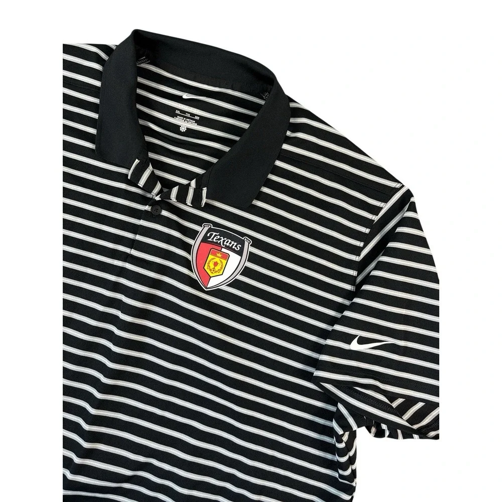 Nike Dri Fit Golf Polo Men XL Black White Striped Texans Shield Performance Polo